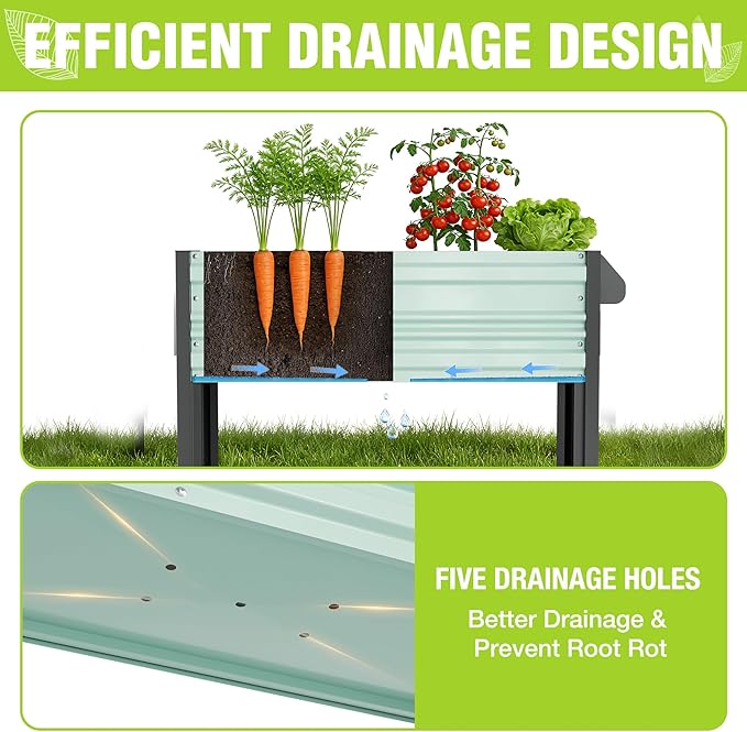 WORKPRO Galvanized Raised Garden Bed with Legs & Wheels, 37x14.6x31.6in, 400LB Capacity Elevated Planter Box for Garden, Backyard, Patio & Deck, Light Green