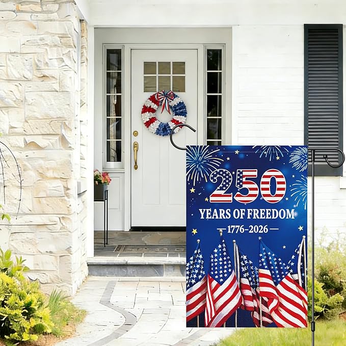 250th Anniversary Garden Flag 12x18 Inch Burlap，Freedom Yard Sign 4th of July Double-Sided 1776-2026 Commemorative Yard Flag Patriotic Outdoor Decoration
