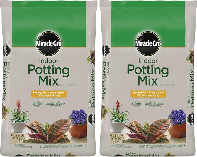 Miracle-Gro Indoor Potting Mix, Blended for a Variety of Houseplants, Feeds for up to 6 Months, 16 qt., 2-Pack
