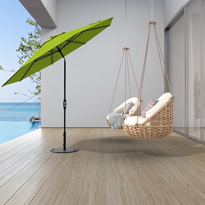 Midtown Umbrellas – The Swilt 8 Ft Patio Umbrellas with 360° Swivel & Tilt Mechanism, 8 Fiberglass Ribs & Terylast Polyester Fabric for Backyard, Deck, Pool & Cafes - Pear Canopy, Black Pole