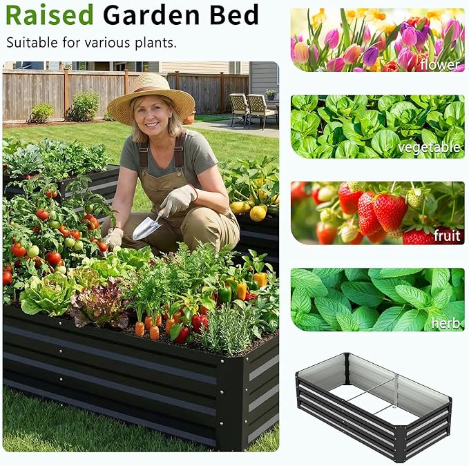 DoCred Galvanized Raised Garden Bed with 87" H Arch Trellis for Climbing Plants, Raised Outdoor Planter Garden Box with Climbing Netting for Gardening, Climbing Vegetables, Flower, Black