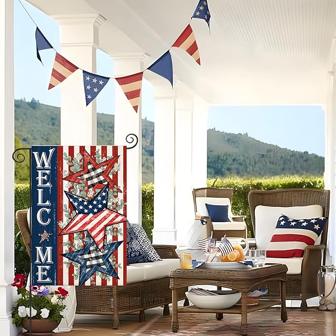 Welcome 4th of July Garden Flags 12x18 Inch Double Sided, Patriotic American Stars and Stripes Small Summer Decoration for Holiday Yard Memorial Day,250th Years America Anniversary Outdoor Decor