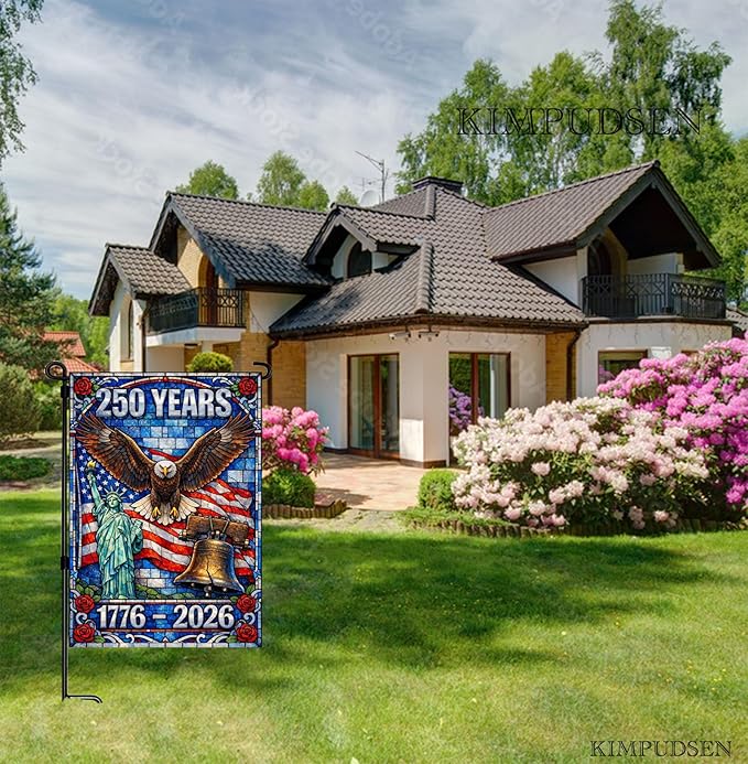250 Years Anniversary Garden Flag for Outside, Stained Glass 250th Anniversary USA Flag Double-Sided with Eagle Design, 1776-2026 Patriotic 4th of July Decorations, 12 x 18 Inch