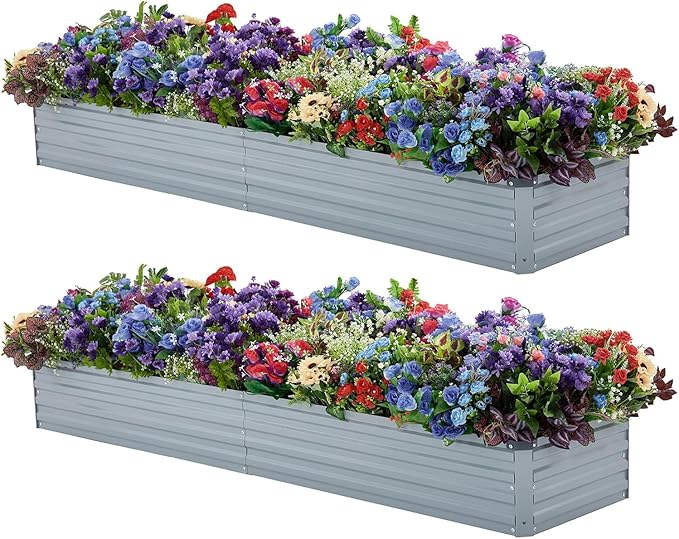 2 Pack 6x1.5x1FT Galvanized Raised Garden Beds Kit Outdoor Metal Gardening Planter Box for Vegetable Elevated Flower Herbs,Gray