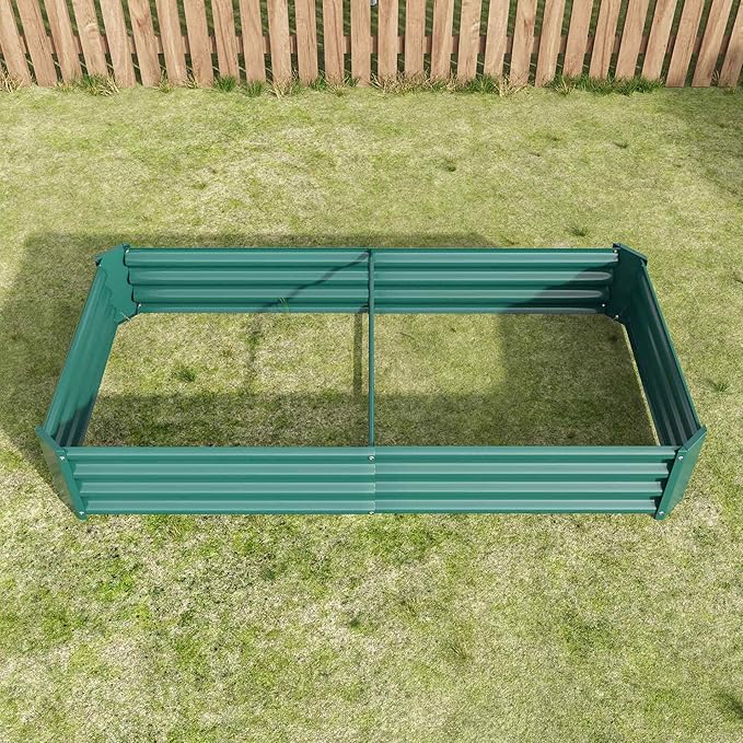 Raised Garden Beds Outdoor, Rectangle Galvanized Metal Planter Box with Kit, Above Ground Garden Bed for Vegetables Herbs Flowers and Plants (Green, 6×3×1)