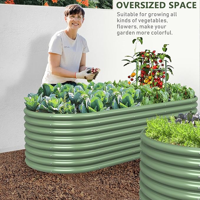FRIZIONE 8FT(L)×3FT(W)×2FT(H) Raised Garden Bed Outdoor, Raised Garden Beds for Flower, Raised Planter Box Outdoor for Herb, Vegetable-Light Green