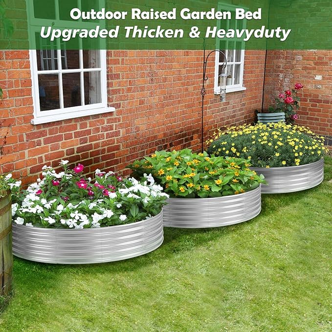 PINPON 5x5x1ft Round Galvanized Raised Garden Bed Outdoor, Large Metal Planter Box for Vegetables, Sturdy Above Ground Garden Bed for Backyard, Patio, and Fire Pit Ring