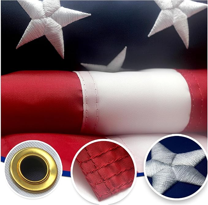 American Flag 3x5 ft Outdoor Heavy Duty - Embroidered Outside US Flags with 2 Grommets for Porch, Pole, Wall (All-Weather USA Banner)