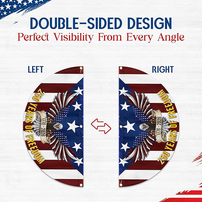 FLAGWIX 250 Years Anniversary Patriotic Eagle Fan Flag - Polyester Double-sided Bunting Flags For Outside 1.5x3 ft - 4th of July Decorations for Home Yard Garden Decor Banner, Gifts For Men Women