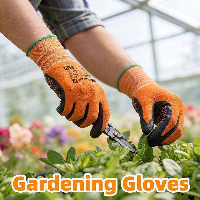 Schwer 12 Pairs Safety Work Gloves MicroFoam Nitrile Coated, Certified Level 6 Abrasion & A1 Cut Resistant Working Gloves with MicroDot Grip, Touchscreen, Used for General Work, Gardening, LT5619, L