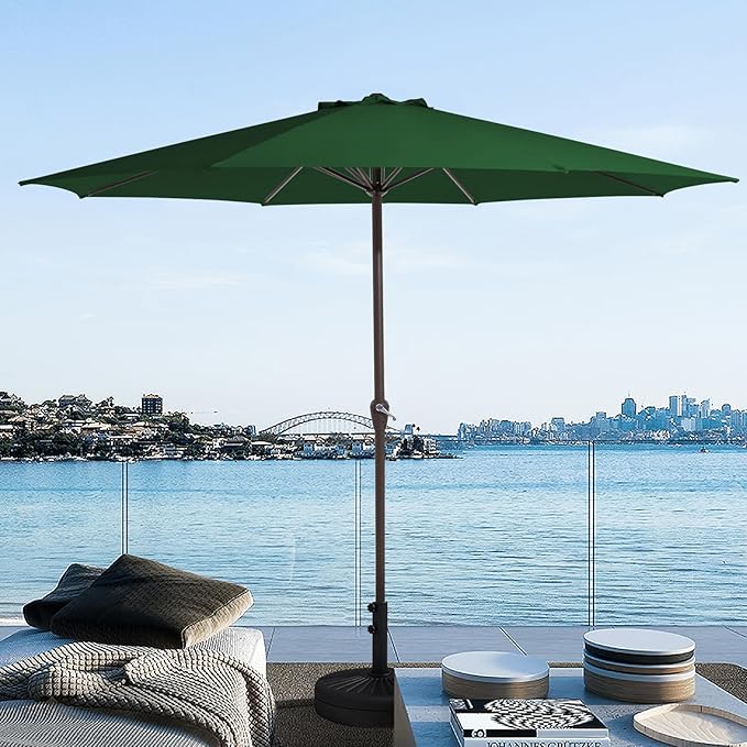 JEAREY 12' Patio Umbrellas Outdoor Table Market Umbrella w/Crank, 8 Sturdy Ribs, UV Protection Windproof for Garden, Deck, Backyard, Pool(Dark Green)