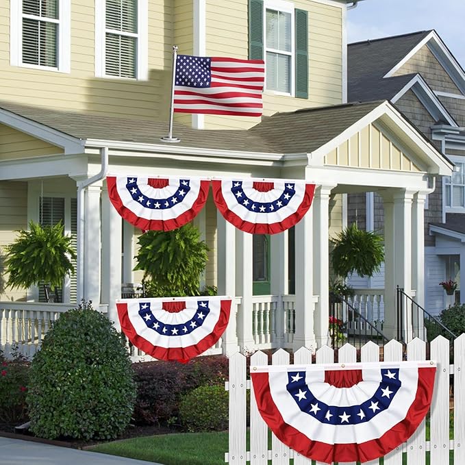 1 Pack 3x6 FT USA Pleated Fan Flag, American Bunting Flag Patriotic Half Fan Banner 4th of July Decorations Outdoor Memorial Day Decor Fourth July Independence Day Outside Red White and Blue Decor
