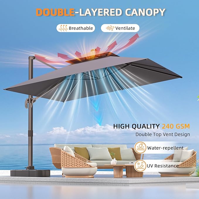 10' X 13' Outdoor Patio Umbrella Large Rectangle Cantilever Umbrella Heavy Duty 360°Rotation Offset Umbrella for Garden Deck Pool Patio,Grey