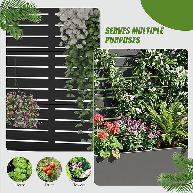 Casaphoria 47"x47" Metal Raised Garden Bed with Trellis(2 Pack), Outdoor Planter Box with Wheels & Drainage Holes for Climbing Plants, Flowers, Elevated Garden Kit with Privacy Screen, Black-Louvered