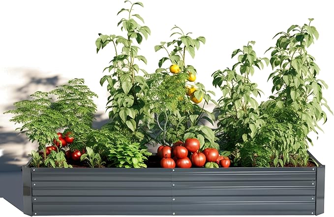 LuxenHome Galvanized Raised Garden Bed Kit, 6x3x1ft Raised Garden Bed Outdoor, Rectangular Metal Gardening Planter Box, Large Plant Pot, Planting Bed Gardening Tools for Vegetables Flowers Herbs