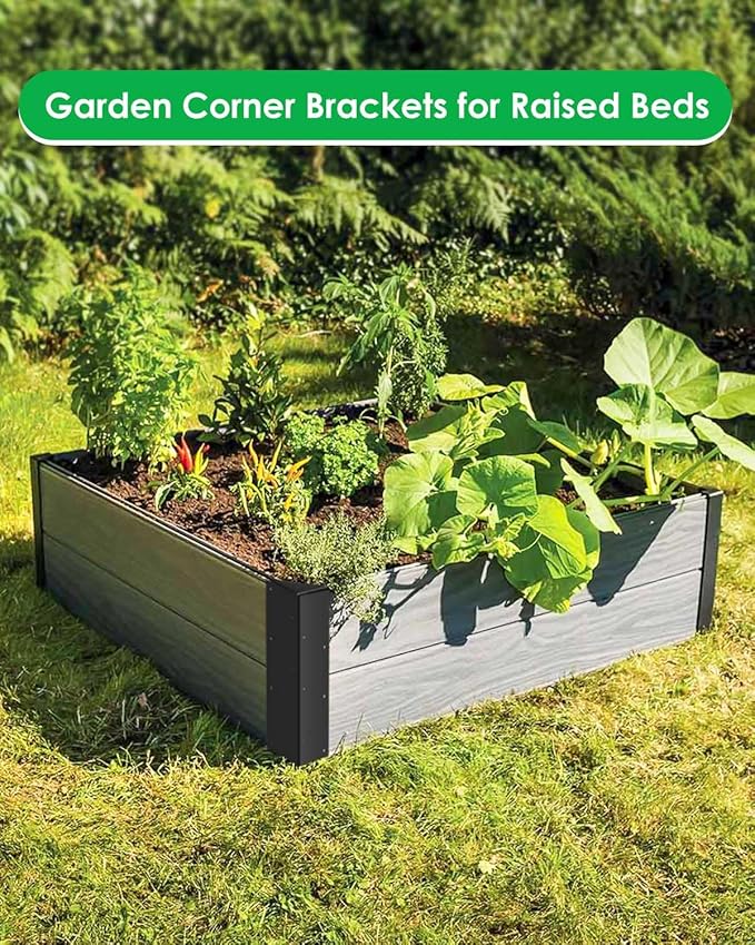 4 Pcs Garden Bed Corner Brackets with Corner Codes, 11" x 3" x 3" Rust Resistant Metal Raised Bed Brackets for Planter Box, Raised Bed Corners Connectors with Securing Lip Fits Wooden Garden Edging Fu