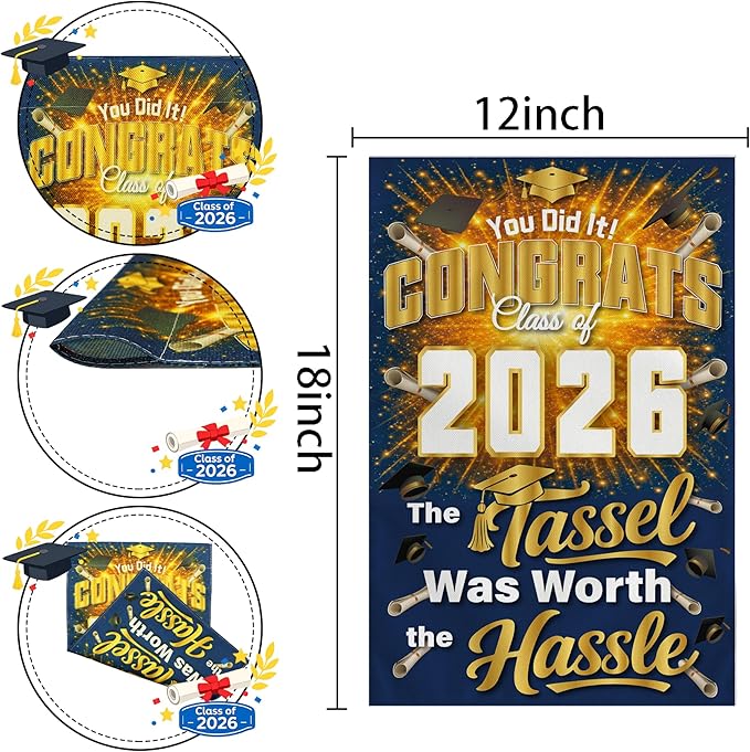 Graduation Yard Signs Class of 2026 - Class of 2026 Garden Flag | Graduation Decor Party Favors Supplies for Outdoor Indoor Double-Side Backdrop Banner for Garden Porch Patio Lawn Yard Home,12x18Inch (Blue)