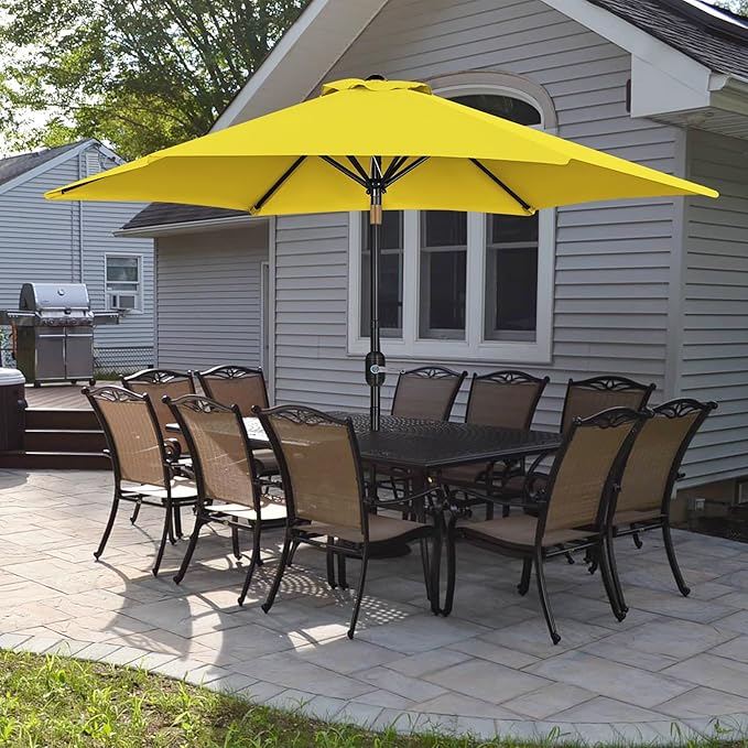 Yaheetech 9FT Patio Umbrella Outdoor with Heavy Duty Base Included,Table Umbrella with Push Button Tilt and Crank, UV Protection Waterproof for Yard/Outdoor/Wedding Parties and Events - Yellow