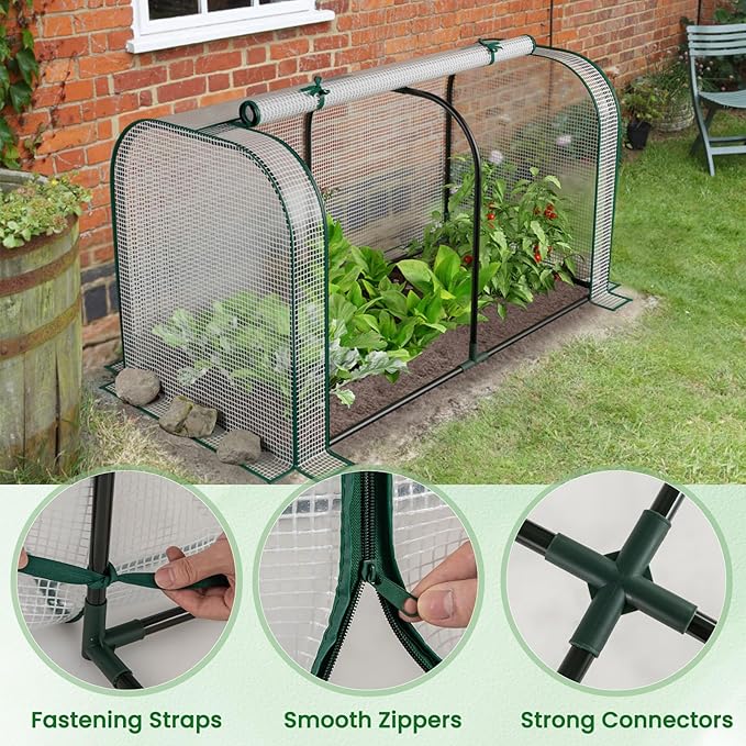 Giantex Raised Garden Bed with Cover, Wood Elevated Planter Box with Legs & Mini Greenhouse, Waterproof Sun-Protective PE Green House Cover, Outdoor Use for Fruit Vegetable Flower Herb (White+Natural)