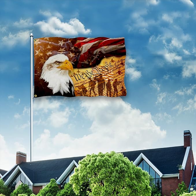 We The People American Flag 3x5 Ft Memorial Day 4th of July Independence Day Flag Polyester Mirror Printing for Outdoor House Yard Indoor, Bald Eagle Amrican Flag Patriotic Freedom Flag Banner Decor