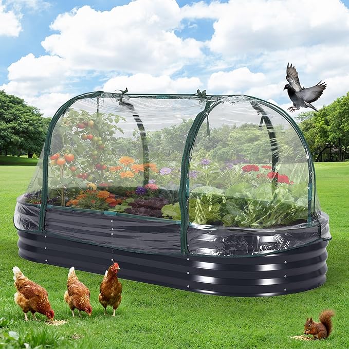 PeakPursuit Galvanized Raised Garden Bed Kit Large Durable Planter Raised Beds 6'x3'x1' for Vegetables Outdoor Metal Garden Raised Beds with Reinforced Design, Optimal Drainage & Easy Assembly