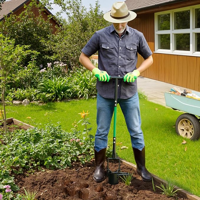 Bulb Planter Tool, Sod Plugger with Long Handle Serrated Base, 5-in-1 Lawn Plug Garden Tool for Transplanting, Digging, Grass Plug, Soil Sampler, Planting for Tulips, Iris, Daffodils