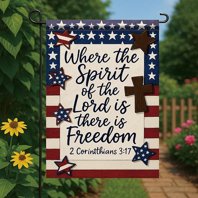 Christian Garden Flags For Outside 12x18 Inch Double Sided Religious Patriotic American God Family Country Bible Verse Jesus Faith Yard Decor Where The Spirit Of The Lord Is There Is Freedom