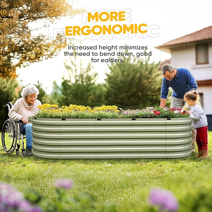 KING BIRD Raised Garden Bed Kit 2025 Upgraded Quick-Setup Galvanized Planter Garden Box Outdoor for Gardening, Vegetables, Flowers, 94x36x23 in, Olive Green