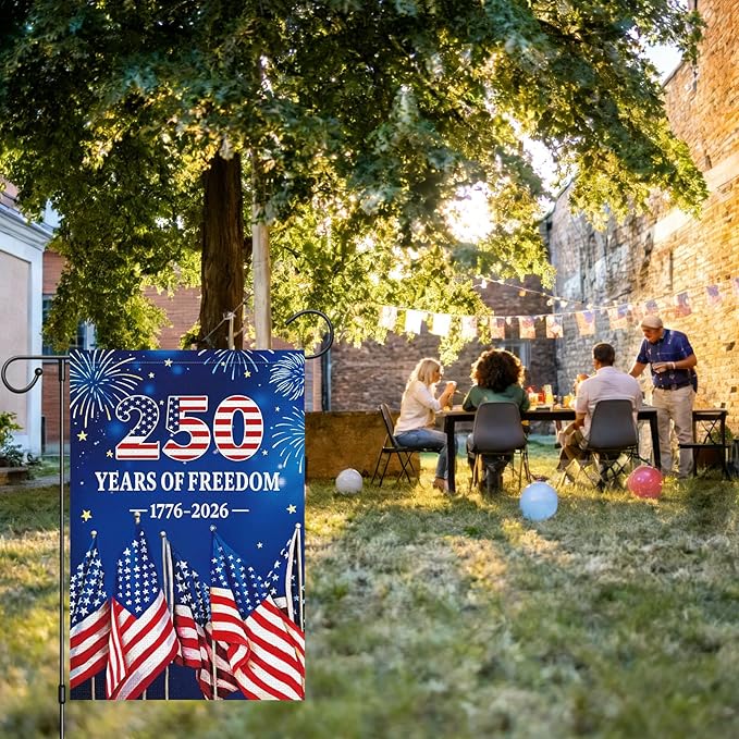 250th Anniversary Garden Flag 12x18 Inch Burlap，Freedom Yard Sign 4th of July Double-Sided 1776-2026 Commemorative Yard Flag Patriotic Outdoor Decoration