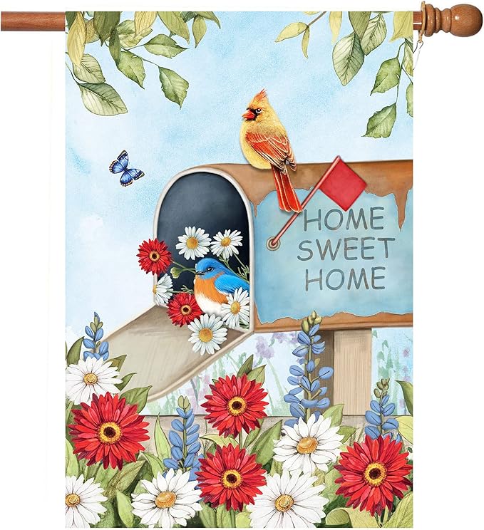 Hello Spring Flag,Spring Garden Flag Welcome Seasonal House and Bird Summer House Flags 28x40 Inch Summer Garden Flag Outdoor Decor for Homes,Gardens,Patio or Lawn