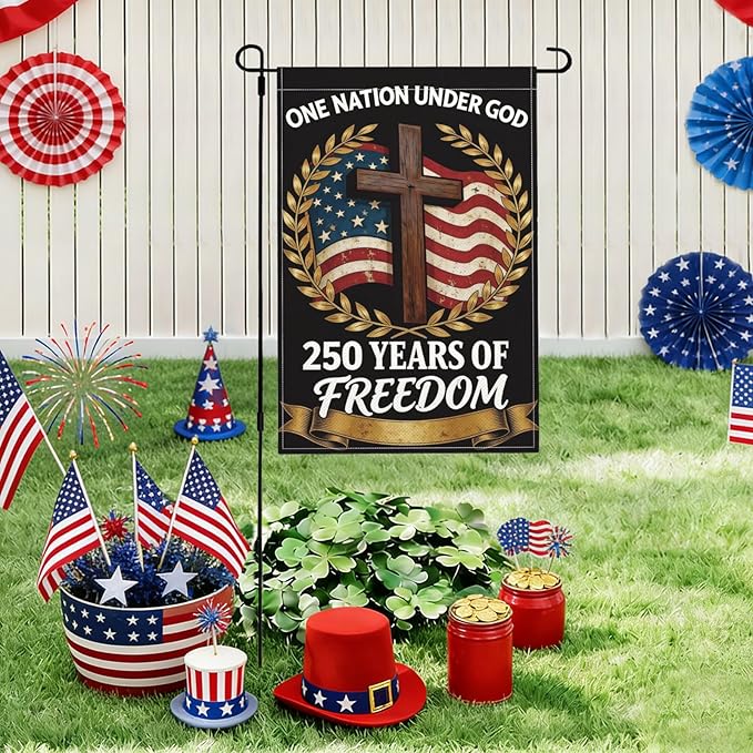 250th Anniversary Garden flag - 12 x 18 Inch Fade-Resistant Double Sided Cross Wheat Ears Pattern 4th of July Spring Summer Yard Flag Gift for Memorial Day Outdoor Patio Patriotic Home Decoration