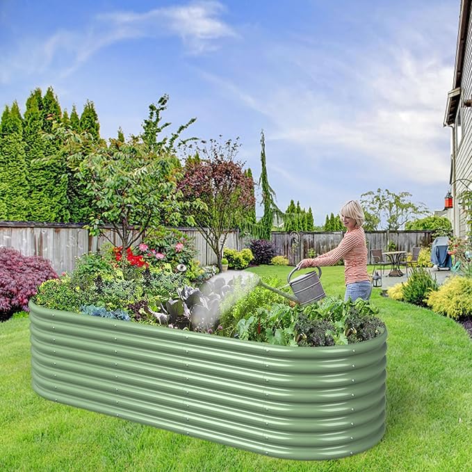 FRIZIONE 8FT(L)×3FT(W)×2FT(H) Raised Garden Bed Outdoor, Raised Garden Beds for Flower, Raised Planter Box Outdoor for Herb, Vegetable-Light Green