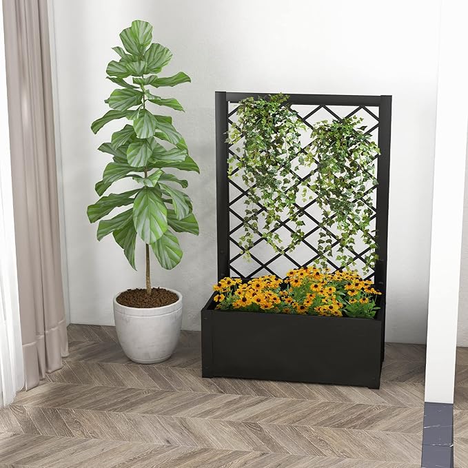 Giantex Raised Garden Bed with Trellis, 44" Metal Vertical Planter with Garden Trellis, Diamond Lattice for Vine Plant Flower Climbing, Indoor & Outdoor Use for Yard Garden Balcony