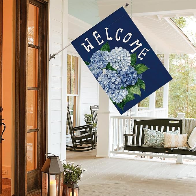 AVOIN colorlife Hydrangea Spring Summer House Flag 28x40 Inch Double Sided Outside, Seasonal Floral Welcome Yard Outdoor Flag
