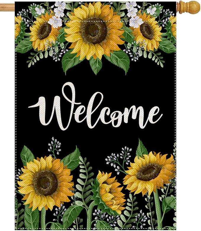 pingpi Welcome Sunflower Large House Flag Vertical Double Sided 28 x 40 Inch Summer Farmhouse Burlap Yard Outdoor Decor