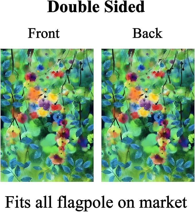 Watercolor Abstract Spring Seasonal Green Floral Leaves Flowers Nature Garden Yard Flag 12"x 18" Double Sided Polyester Welcome House Flag Banners for Patio Lawn Outdoor Home Decor