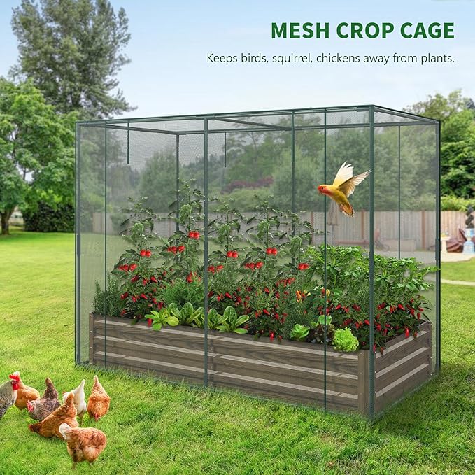 Galvanized Raised Garden Bed with Crop Cage Plant Protection Net Tent Kit for Garden Plant, 82.7"x43.3"x 59" Plants Protection Tent Cage Metal Planter Box Bottomless Planting Vegetables Outdoor
