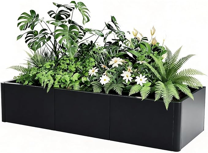 Garvee 54"x20" Large Rectangular Metal Planter with Rounded Corners, Modern Heavy Duty Steel Raised Garden Bed, Open Base Design & Snap-On Assembly for Outdoor Patio, Garden
