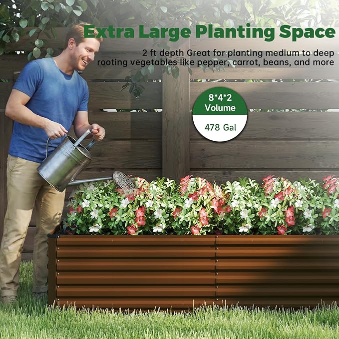 8x4x2 ft Outdoor Raised Garden Bed, Large Metal Planter Raised Beds, Planters for Outdoor Plants for Vegetables, Flowers, Herbs, Fruits, and Succulents.(4 Pcs)