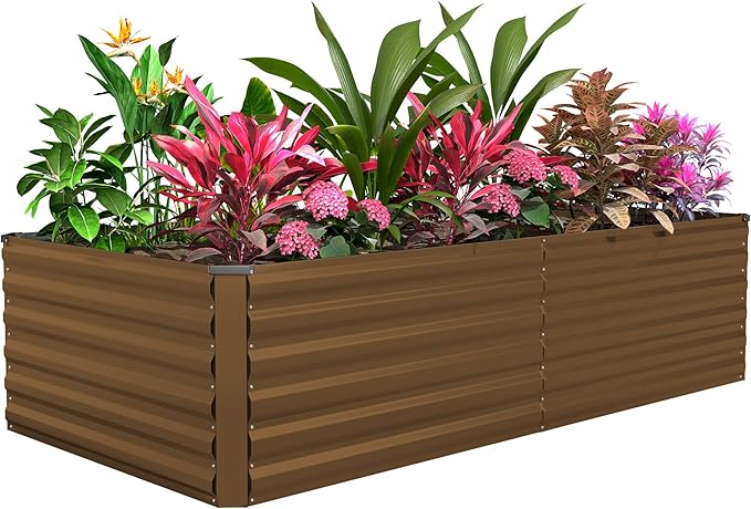 FOOWIN 8x4x2ft Galvanized Raised Garden Bed, Planter Raised Garden Boxes Outdoor, Large Metal Raised Beds for Gardening, Garden Bed for Vegetables, Flowers, Herb,478 Gallon Capacity, Brown