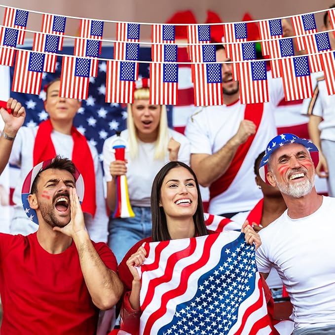 G2PLUS 40Pcs American Flags Banner-36Feet USA Patriotic String Pennant for 4th of July, Red White Blue American String Flags Banner for Independence Day Outdoor Indoor Decor, Sports, Bars, Classroom
