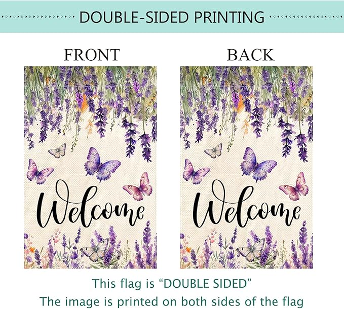 Baccessor Spring Summer Flower House Flag Lavender Butterfly Floral Welcome Yard Burlap Double Sided Vertical Seasonal Farmhouse Wedding Yard Outdoor Decoration 28x40 Inch（large）