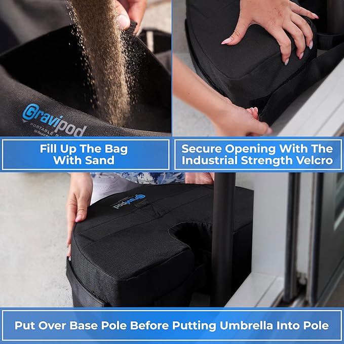 Gravipod Umbrella Base Weight | Outdoor Sand-Fillable Stabilizer for Cantilever, Offset, and Patio Umbrellas | Heavy-Duty Weather-Resistant Fabric