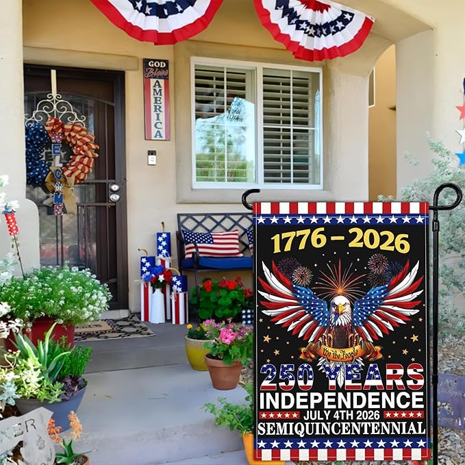 250 Year American Anniversary Flag Patriotic 250th Anniversary USA Flag 4th of July We The People 1776 Garden Flags for Outside 12x18 Inch Double Sided Outdoor Decorations