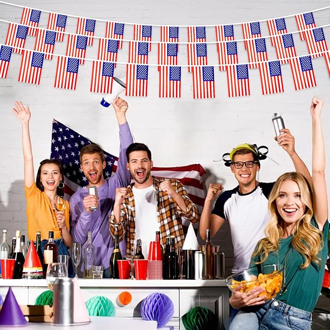 G2PLUS 40Pcs American Flags Banner-36Feet USA Patriotic String Pennant for 4th of July, Red White Blue American String Flags Banner for Independence Day Outdoor Indoor Decor, Sports, Bars, Classroom