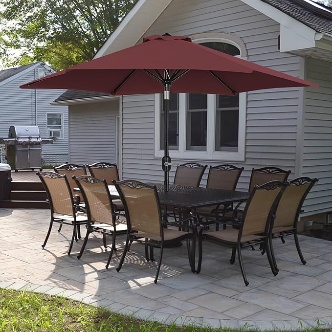 Yaheetech Patio Umbrella, 9FT Outdoor Table Market Umbrella with Push Button Tilt and Crank, Yard Sun Shade with Sturdy Ribs for Garden, Deck, Backyard, Pool, Burgundy