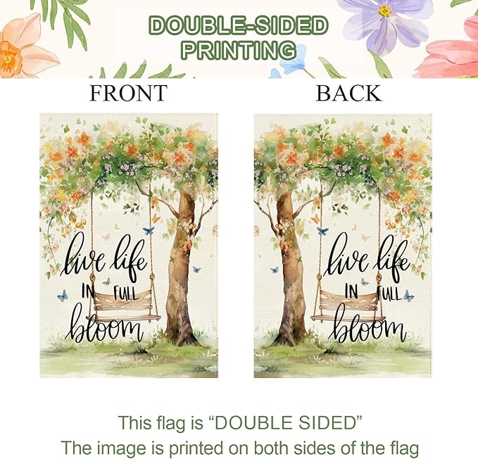 Baccessor Spring Summer Garden Flag 12.5 x 18 Inch, Floral Tree Swing Double Sided Burlap Welcome Small Yard Flag Seasonal Holiday Lawn Proch Outdoor Outside Decor