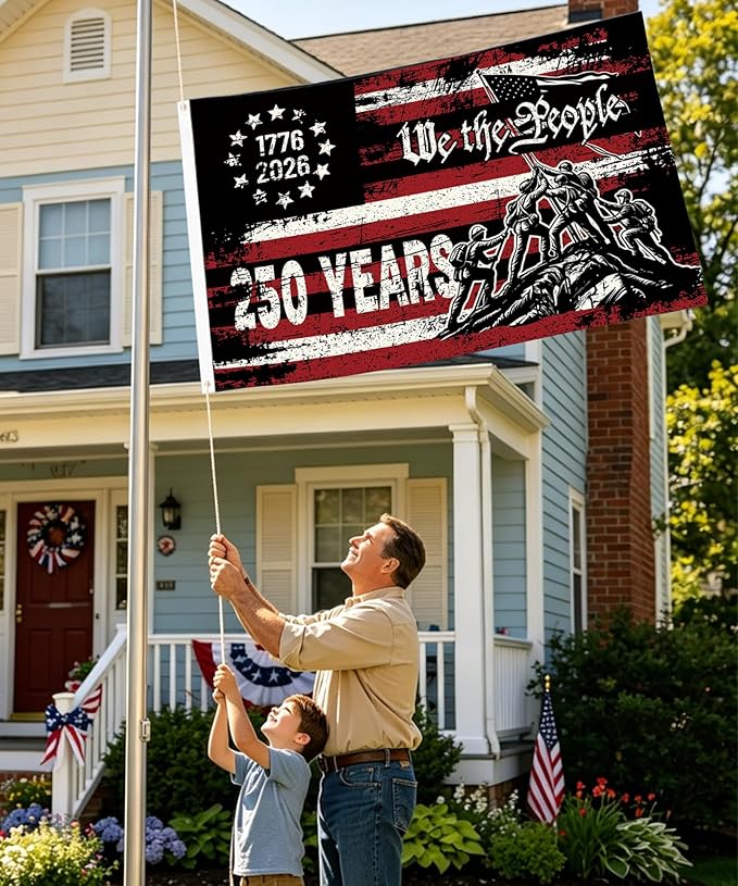 250th Anniversary USA Flag 3x5 Ft Double-Sided Garden Decor for Outside 4th of July American 250th Anniversary Patriotic Celebration Essential Supplies Home Decoration for Front Door,Yard,Porch (Dark Blue Red Stripe, 3x5 Ft)