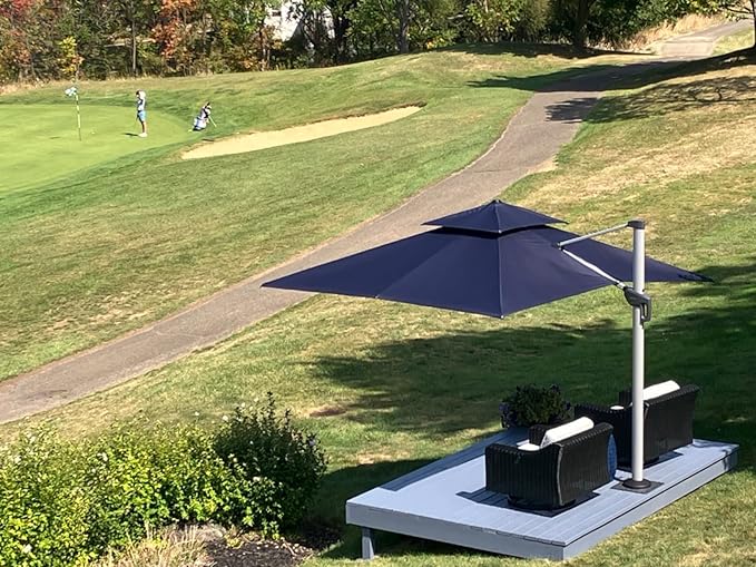 PURPLE LEAF 9' X 11' Patio Umbrella Outdoor Rectangle Umbrella Large Cantilever Umbrella Windproof Offset Heavy Duty Sun for Garden Deck Pool Patio, Navy Blue