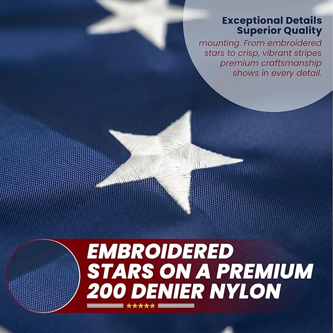 Premium American Flag for Outside 3x5 Made in USA | Outdoor Nylon Flag with Embroidered Stars & Hand-Stitched Stripes | US Sourced Materials | Built & Finished in Wisconsin